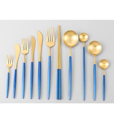 China High Quality Colorful Blue Gold Fork and Knife Stocked Spoons Set Stainless Steel Black White Rose Silver Cutlery Organizer for sale