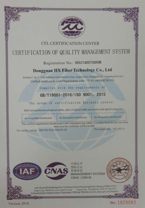 ISO9001 - Dongguan HX Fiber Technology Co., Ltd