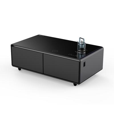 China Black Modern Multifunction LED Coffee Table with 135L Refrigerator and Phone Charger for sale