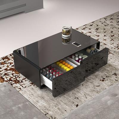 China Villia Adjustable Smart Coffee Table with Dual Door Refrigerator and Music Player for sale