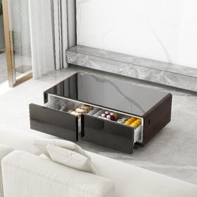 China Modern Home Living Room Furniture Glass Coffee Table with Frozen Function Mini Fridge for sale