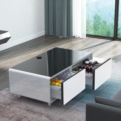 China Modern Style Extendable Smart Coffee Table with Refrigerator Drawer and Wireless Charging for sale