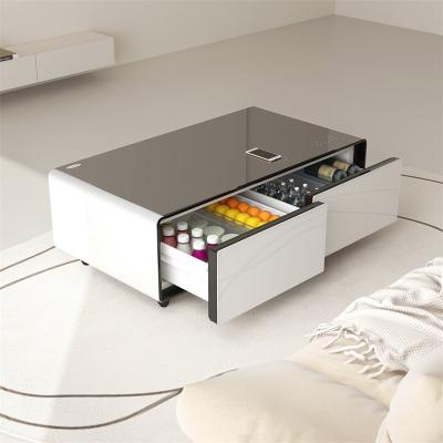 China Mesa de café de vidrio moderna con carga y enfriamiento inalámbricos Mesa lateral de doble cajón en venta