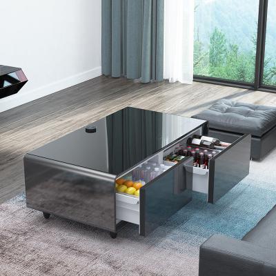 China Smart Coffee Table with Dual-Zone Wine Refrigerator Wireless Charging and Music Speaker for sale