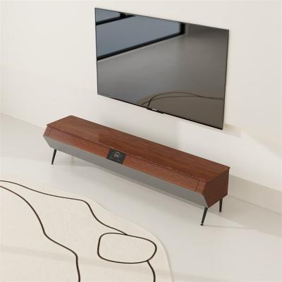 China Muebles inteligentes Estante de televisión de madera con luz LED Atmosfera y cáscara lateral de madera sólida en venta