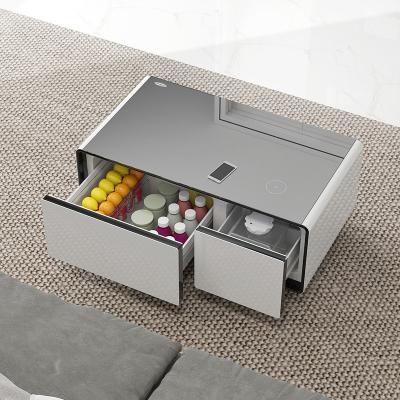 China Intelligent Bedroom Coffee Table with 2 Refrigerator Drawers and Tempered Glass Table for sale