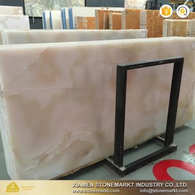 China Building StoneMarkt Stone Luxury Pink White Onyx Marble For Hotel Ornament for sale