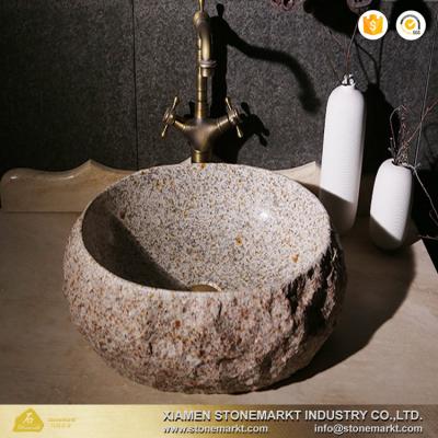 China StoneMarkt Easy Clean Gold Granite Bathroom Sink Yellow Round Wash Basin for sale