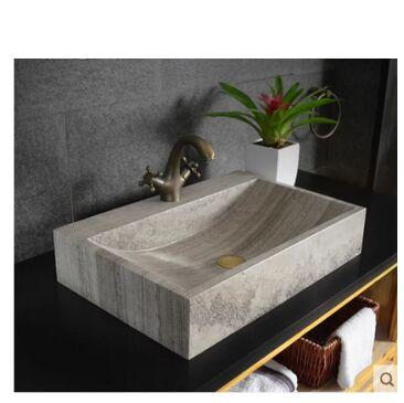 China New Design Easy Clean Gray Color Rectangular Marble Sinks for sale