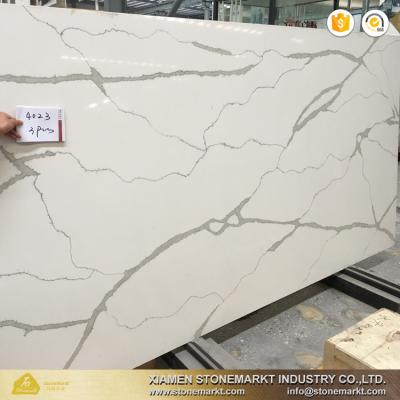 China StoneMark clean high quality white marble looking artificial calacatta quartz slab price for sale