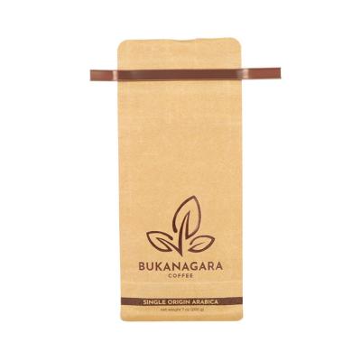 China 1Kg 2Lb Square Block Flat Bottom Gusset Coffee Bean Tin Tie Biodegradable Kraft Paper Eco Friendly Compostable Bag for sale