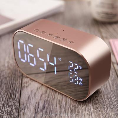 China Mini Digital Radio Alarm Clock, Bluetooth Speaker USB Wireless Clock Charging AUX Play. TF Card Holder for Desktop (Rose Gold) for sale