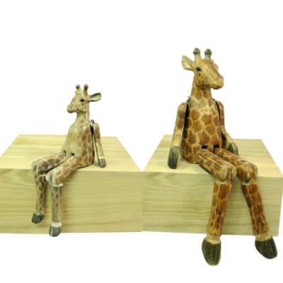 China China 100% Hand Carved Animals For Sale Wooden Shelf Baby Sitting Craft Wooden Shelf Giraffe for sale