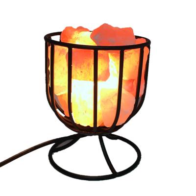 China New USA Himalayan Salt Basket Himalayan Salt Lamps in Metal Basket Black Metal Shade Salt Chunks for sale