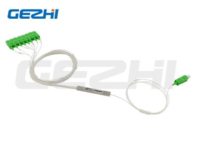 China 1x8 Fiber Optic PLC Splitter Blockness Stainless Steel Tube G657A1 SC/APC Connector In GEPON, FTTH for sale