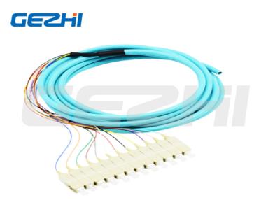 China 12 Cores Fiber Optic Pigtail SC PC Multimode OM3 Distribution Optical Pigtails 0.9mm for Data Transmission for sale