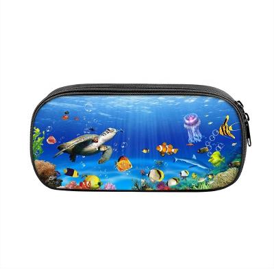 China Wholesale Custom Large Storage Gift Stationery Pencil Bags Personalized Underwater World Printed Pencil Case For Students for sale