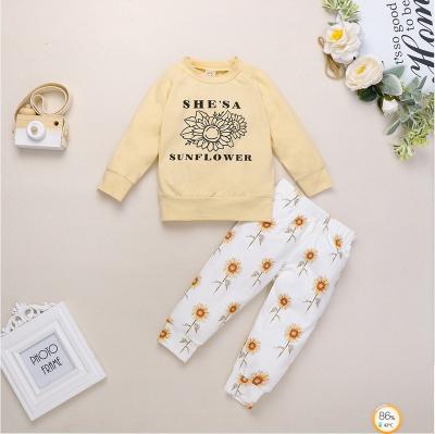 China Antibacterial Cute Baby Floral Long Sleeve Girls Clothes Outfits Pants Flower Ruffle Set Top for sale