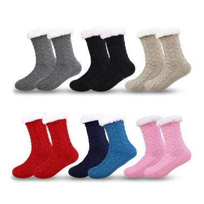 China Antibacterial Indoor Thermal Slipper Socks With Rubber Sole For Bed Floor Home Anti Slip Fuzzy Fleece Scratched Grip Socks for sale