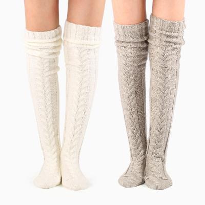 China Antibacterial Women's Cable Knit Over Knee High Leg Casual Warmer Extra Long Winter Boot Socks For Women Girl for sale