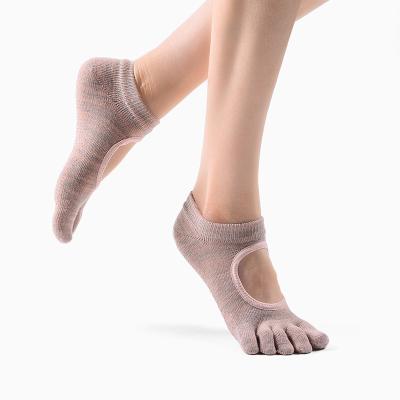 China QUICK DRY Custom High Quality Women's Yoga Booties Massage Socks Gym Dance Non-Slip Distributing Five Fingers Rubber Fitness Feel Cotton Socks for sale