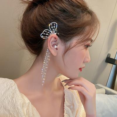 China FASHIONABLE ear cuff pearl girlpearl women long tassels earrings shape crystal butterfly clip earrings charm hollow earrings for sale