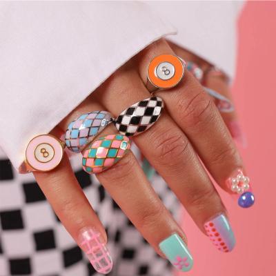 China Wholesale INS new product luxury color rhombus enamel ring checkered colorful fashion drip creative geometric ring for sale