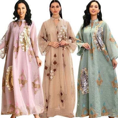 China Middle Eastern Border Women's Dress Middle Eastern Hooded Maxi Dress Sequin Dress Hand-sewn by Eid al Adha Festival Long Sleeve Embroidery Strap Gold Thread Large for sale