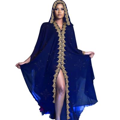 China 2023 hot new drill polyester beaded lace robe muslim submarine african plus size women's hooded long robe islamic traditional clothing for sale