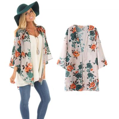 China Floral Printing 2021 Plus Size New Arrival Holiday Sunscreen Loose Blouse Ladies Cover Up for sale