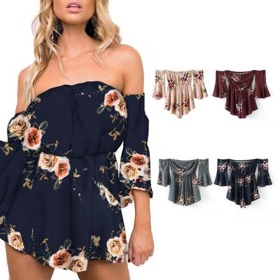 China Casual Floral Print Women Collarless Rompers QUICK DRY Plus Size Overalls One Piece Overalls for sale