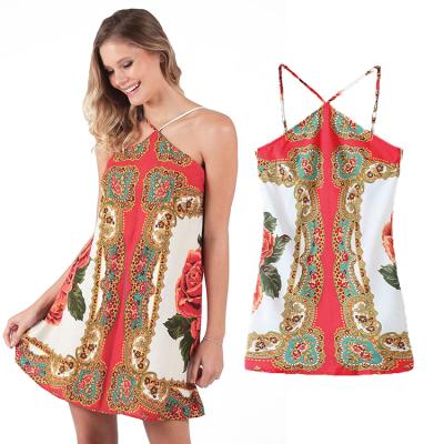 China Anti-Wrinkle Bohemian Floral Print Backless Lady Sleeveless Casual Dress Women Clothing for sale