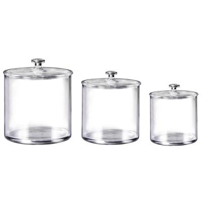 China Premium Quality Apothecary Acrylic Plastic Storage Canisters Set Of 3 Crystal Clear Plastic Storage Canisters With Lids for sale