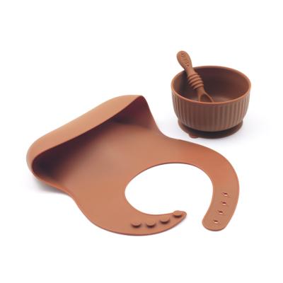 China Stocked 2021 Eco Friendly Silicone Baby Bib Baby Bowls With Suction Silicone Baby Feeding Set for sale