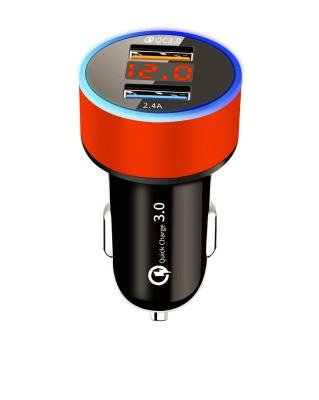 China USB-c Car Charger Factory Direct Sale Led Display 30W 2 Left Quick Charging QC 3.0 Mini Dual Usb Car Phone Charger for sale