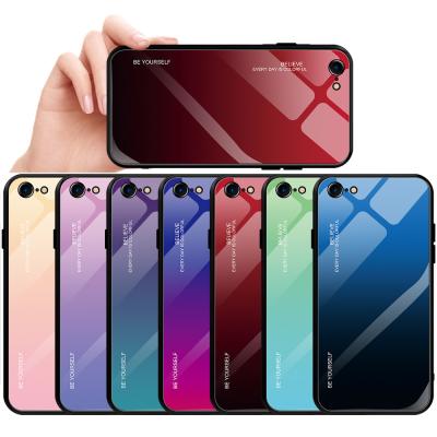 China Fanshion Anti-scratch Gradient Color Tempered Glass Back Shell Soft TPU Cover Gradient GlassPhone Case For Iphone Samsung for sale