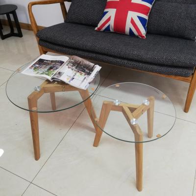 China Modern Round Glass Top Table 2pcs/set Tempered Glass Coffee Table Set for sale