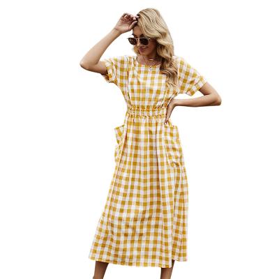 China 2021 Spring/Summer Anti-Static Women's A Line With Big Pockets Cross Section Plaid Casual Dresses for sale