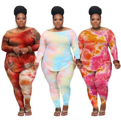 China Fashion Tie Dye Two Piece Pants Women's Long Sleeve Anti-pilling Autumn Two Piece Clothing Plus Size for sale