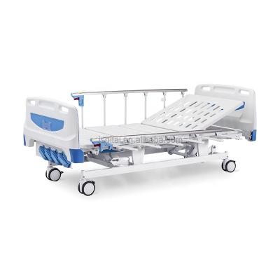 China Metal Medical Furniture 3 Crank Manual Hospital Bed Used For The Elderly for sale