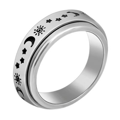 China FASHIONABLE Hot Selling Stainless Steel Couples Jewelry Worry Sun Moon Frosted Rotating Relief Ring for sale