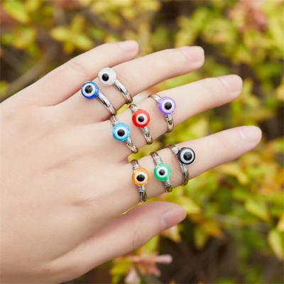 China Personality Diy Copper Wire Winding Evil Blue Eye Religious Hot Selling Turkish Bead Charm Open Cuff Ring for sale