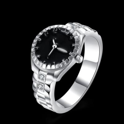 China Zircon Silver Plated Micro-Inlaid Watch Casual/Sports Personality Form Design Rings For Women Men for sale