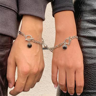 China European and American punk creative round enamel charm couple OT buckle magnetic chain bracelet for sale