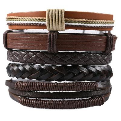 China Retro 5Pc/Set Owl Infinity Knot Braided Wrap PU Leather Bracelet Vintage Bangles Bracelets For Men for sale