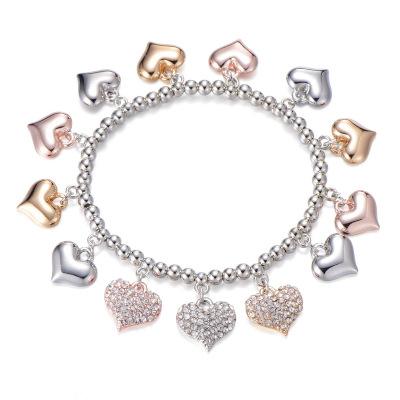 China Romantic Trendy Heart Shaped Bracelet Charm Rhinestone Soft Beaded Bracelet for sale