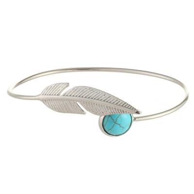 China Silver Color Trendy Fashion Jewelry Turquoise Leaf Cuff Bangle Black White Blue Stone Open Bangle Gifts for sale