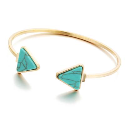 China Hot Selling Trendy Simple Triangular Stone Turquoise Stone Gold Color Style Cuff Open Bangle BraceletJewlery For Women Men for sale