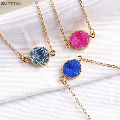 China Fashion Design Trendy Gold Plated Long Chain Resin Stone Druzy Statement Charm Dangle Bracelets For Ladies Women for sale