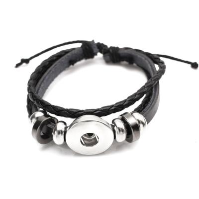 China Wholesale Fashionable DIY Snap Button Supplies 18mm Silver Round Charms Adjustable Leather Bracelets For Women Men Party Punk Jewelry for sale